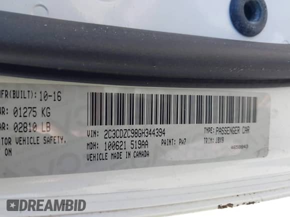 2016 Dodge Challenger SRT Hellcat with VIN 2C3CDZC98GH344394, listed as a IAAI auction lot 43309335 with 64,278 mi miles and . Bid and sale history available at DreamBid. Image 9.