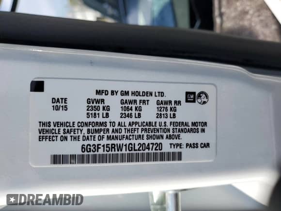 2016 Chevrolet SS с VIN 6G3F15RW1GL204720, выставлен на аукционе Copart как лот 42984425 с пробегом Не указан миль и Списание • Salvage title. История ставок и продаж доступна на DreamBid. Изображение 12.