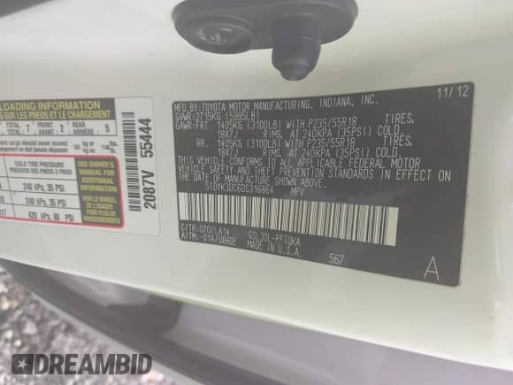 2013 Toyota Sienna XLE AAS with VIN 5TDYK3DC6DS316864, listed as a IAAI auction lot 42674326 with 105,533 mi miles and . Bid and sale history available at DreamBid. Image 9.