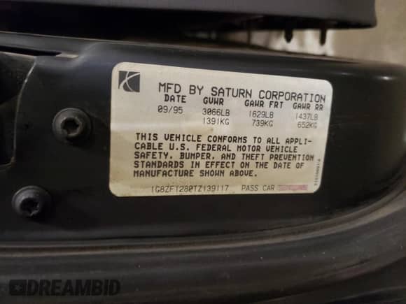 1996 Saturn SC with VIN 1G8ZF1280TZ139117, listed as a Copart auction lot 73220274 with Not provided miles and Salvage title. Bid and sale history available at DreamBid. Image 12.
