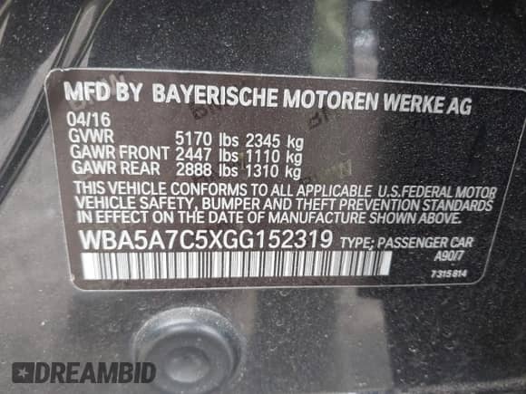 2016 BMW 5 Series 528i xDrive с VIN WBA5A7C5XGG152319, выставлен на аукционе IAAI как лот 42053341 с пробегом 90 500 миль миль и . История ставок и продаж доступна на DreamBid. Изображение 9.