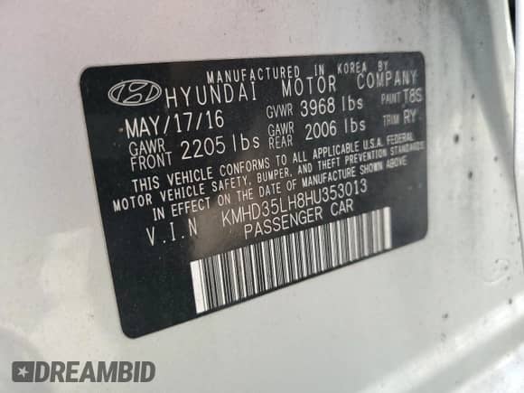 2017 Hyundai Elantra с VIN KMHD35LH8HU353013, выставлен на аукционе Copart как лот 87020795 с пробегом 108 682 миль миль и На запчасти • Non repairable. История ставок и продаж доступна на DreamBid. Изображение 12.