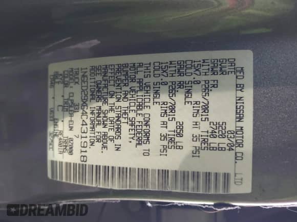 2004 Nissan Frontier XE с VIN 1N6ED29X64C431918, выставлен на аукционе IAAI как лот 41902882 с пробегом 267 010 миль миль и . История ставок и продаж доступна на DreamBid. Изображение 9.