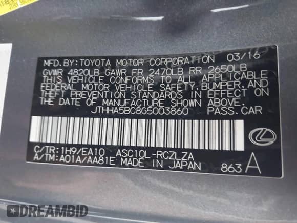 2016 Lexus RC 200t F Sport с VIN JTHHA5BC8G5003860, выставлен на аукционе IAAI как лот 42172573 с пробегом 99 582 миль миль и . История ставок и продаж доступна на DreamBid. Изображение 9.