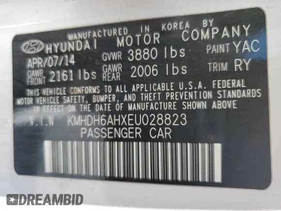 2014 Hyundai Elantra с VIN KMHDH6AHXEU028823, выставлен на аукционе Copart как лот 85475465 с пробегом 123 213 миль миль и Списание • Salvage title. История ставок и продаж доступна на DreamBid. Изображение 12.