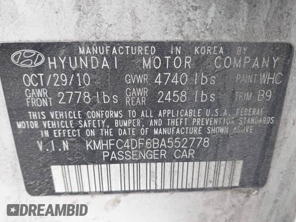 2011 Hyundai Azera Limited z VIN KMHFC4DF6BA552778, wystawiony jako IAAI lot #42822958 z przebiegiem 173 896 mil mil oraz . Historia ofert i sprzedaży dostępna na DreamBid. Obrazek 9.