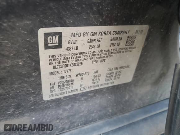 2019 Chevrolet Trax LT с VIN KL7CJPSB1KB828225, выставлен на аукционе Copart как лот 72088885 с пробегом 103 367 миль миль и Списание • Salvage title. История ставок и продаж доступна на DreamBid. Изображение 14.