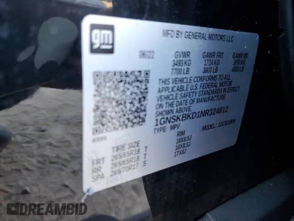 2022 Chevrolet Suburban LS z VIN 1GNSKBKD1NR324812, wystawiony jako Copart lot #81739374 z przebiegiem 65 448 mil mil oraz Czysty tytuł • Clean title. Historia ofert i sprzedaży dostępna na DreamBid. Obrazek 13.