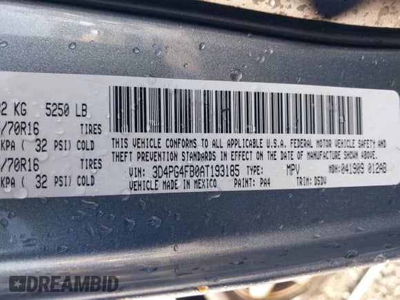 2010 Dodge Journey SE z VIN 3D4PG4FB0AT193185, wystawiony jako IAAI lot #43394322 z przebiegiem 199 455 mil mil oraz . Historia ofert i sprzedaży dostępna na DreamBid. Obrazek 9.