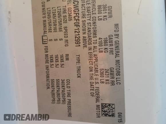 2015 Chevrolet Express Cargo with VIN 1GCWGFCF0F1212991, listed as a Copart auction lot 81043385 with 286,399 mi miles and Clean title. Bid and sale history available at DreamBid. Image 12.