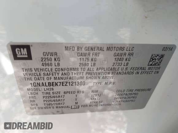 2014 Chevrolet Equinox LT с VIN 1GNALBEK7EZ121300, выставлен на аукционе IAAI как лот 43552124 с пробегом 77 902 миль миль и . История ставок и продаж доступна на DreamBid. Изображение 9.