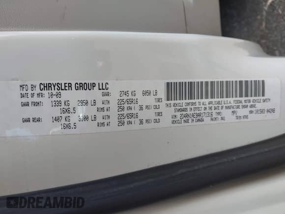 2010 Dodge Grand Caravan Cargo with VIN 2D4RN1AE9AR171316, listed as a IAAI auction lot 42555874 with 162,859 mi miles and . Bid and sale history available at DreamBid. Image 9.