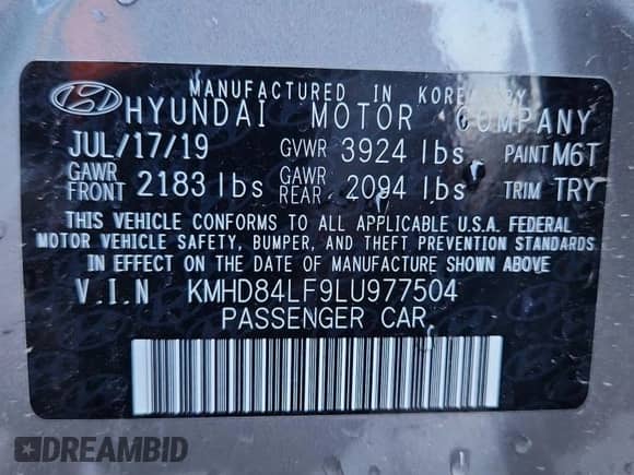 2020 Hyundai Elantra Value Edition with VIN KMHD84LF9LU977504, listed as a Copart auction lot 80218165 with 43,107 mi miles and Salvage title. Bid and sale history available at DreamBid. Image 12.