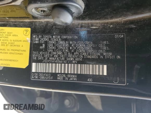 2004 Toyota Highlander with VIN JTEEP21A140066160, listed as a Copart auction lot 87045815 with 304,669 mi miles and Clean title. Bid and sale history available at DreamBid. Image 12.