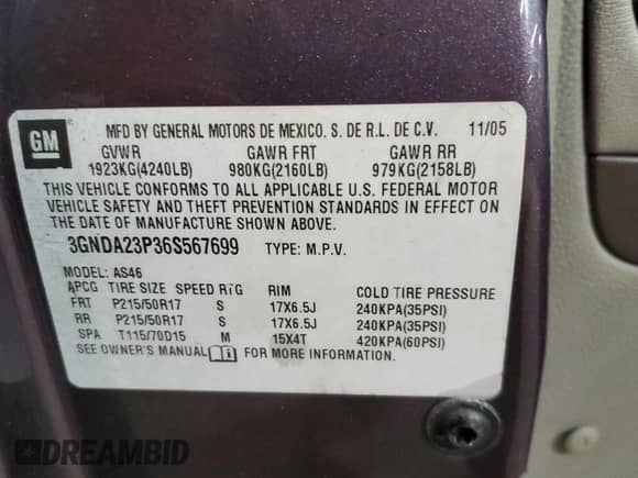 2006 Chevrolet HHR LT с VIN 3GNDA23P36S567699, выставлен на аукционе Copart как лот 81733135 с пробегом 262 923 миль миль и Списание • Salvage title. История ставок и продаж доступна на DreamBid. Изображение 14.