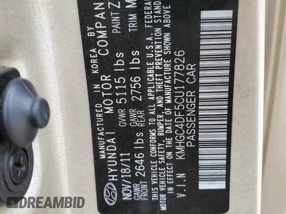 2012 Hyundai Genesis 4.6L с VIN KMHGC4DF5CU177826, выставлен на аукционе Copart как лот 70682345 с пробегом 200 165 миль миль и На запчасти • Non repairable. История ставок и продаж доступна на DreamBid. Изображение 12.