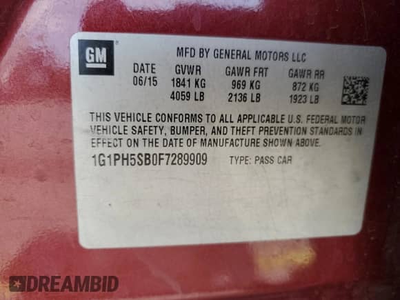 2015 Chevrolet Cruze ECO z VIN 1G1PH5SB0F7289909, wystawiony jako Copart lot #50558615 z przebiegiem 178 120 mil mil oraz Szkoda całkowita • Salvage title. Historia ofert i sprzedaży dostępna na DreamBid. Obrazek 12.
