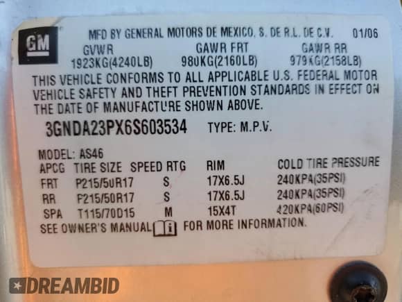 2006 Chevrolet HHR LT с VIN 3GNDA23PX6S603534, выставлен на аукционе Copart как лот 76412654 с пробегом 83 214 миль миль и Чистый • Clean title. История ставок и продаж доступна на DreamBid. Изображение 13.