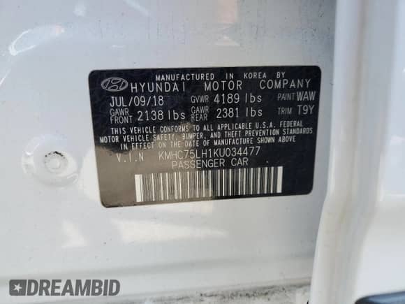 2019 Hyundai Ioniq с VIN KMHC75LH1KU034477, выставлен на аукционе Copart как лот 65454025 с пробегом 53 652 миль миль и Списание • Salvage title. История ставок и продаж доступна на DreamBid. Изображение 13.
