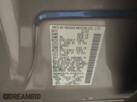 2008 Nissan Pathfinder SE с VIN 5N1AR18U28C648405, выставлен на аукционе IAAI как лот 42579497 с пробегом 233 313 миль миль и . История ставок и продаж доступна на DreamBid. Изображение 9.