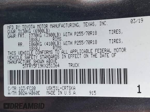 2019 Toyota Tundra SR с VIN 5TFRY5F19KX251364, выставлен на аукционе IAAI как лот 43336884 с пробегом 85 965 миль миль и . История ставок и продаж доступна на DreamBid. Изображение 9.