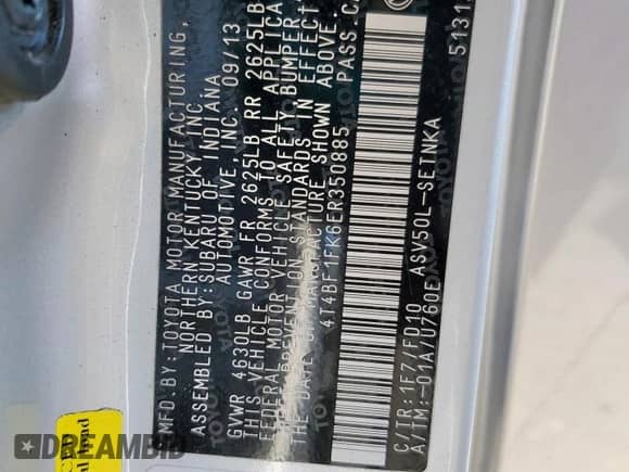 2014 Toyota Camry L с VIN 4T4BF1FK6ER350885, выставлен на аукционе Copart как лот 72104345 с пробегом 168 250 миль миль и Списание • Salvage title. История ставок и продаж доступна на DreamBid. Изображение 13.