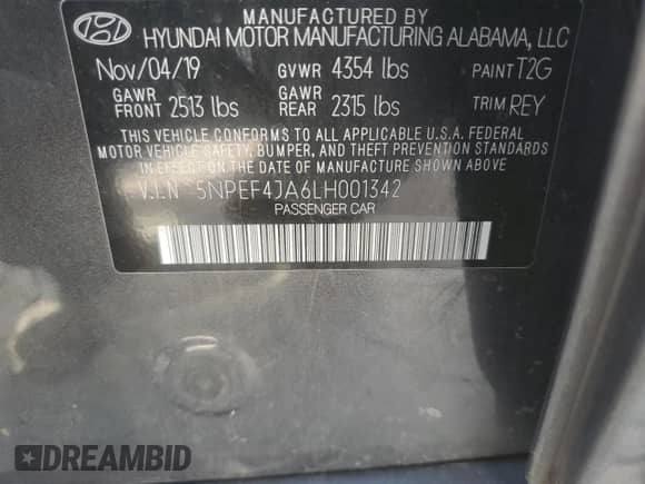 2020 Hyundai Sonata SEL with VIN 5NPEF4JA6LH001342, listed as a Copart auction lot 69508025 with 124,348 mi miles and Clean title. Bid and sale history available at DreamBid. Image 12.