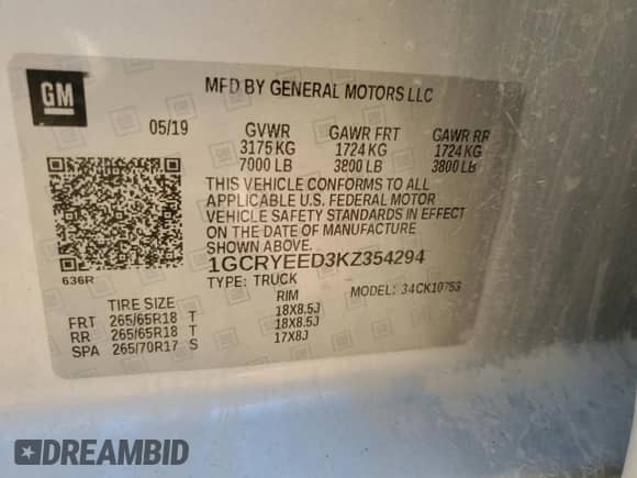 2019 Chevrolet Silverado 1500 RST с VIN 1GCRYEED3KZ354294, выставлен на аукционе Copart как лот 84603485 с пробегом 88 801 миль миль и Списание • Salvage title. История ставок и продаж доступна на DreamBid. Изображение 13.