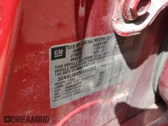 2014 Chevrolet Captiva Sport LT с VIN 3GNAL3EK5ES660050, выставлен на аукционе Copart как лот 68973834 с пробегом 95 637 миль миль и Чистый • Clean title. История ставок и продаж доступна на DreamBid. Изображение 13.