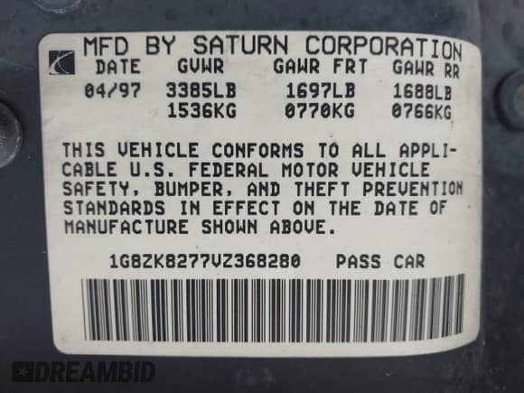 1997 Saturn SW with VIN 1G8ZK8277VZ368280, listed as a IAAI auction lot 42269973 with 159,404 mi miles and . Bid and sale history available at DreamBid. Image 9.