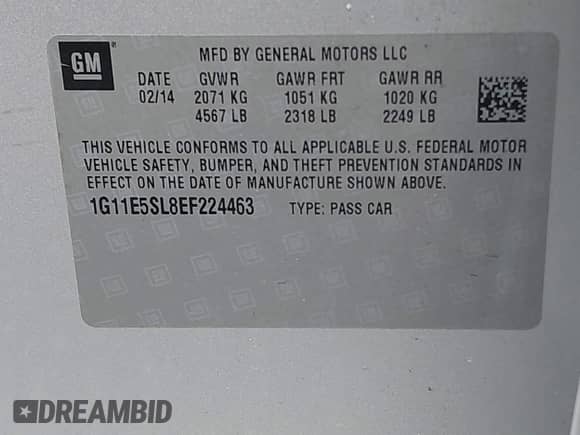 2014 Chevrolet Malibu LT z VIN 1G11E5SL8EF224463, wystawiony jako IAAI lot #43430562 z przebiegiem 158 389 mil mil oraz . Historia ofert i sprzedaży dostępna na DreamBid. Obrazek 9.