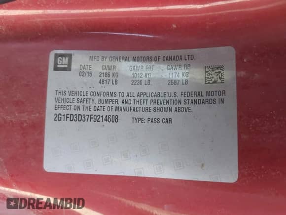 2015 Chevrolet Camaro LT z VIN 2G1FD3D37F9214608, wystawiony jako IAAI lot #43119634 z przebiegiem 67 310 mil mil oraz . Historia ofert i sprzedaży dostępna na DreamBid. Obrazek 9.