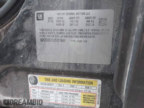 2012 Chevrolet Malibu LTZ z VIN 1G1ZG5E73CF271649, wystawiony jako IAAI lot #43439849 z przebiegiem 61 166 mil mil oraz . Historia ofert i sprzedaży dostępna na DreamBid. Obrazek 9.
