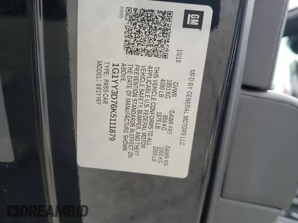 2019 Chevrolet Corvette Grand Sport 2LT with VIN 1G1YY3D76K5111879, listed as a Copart auction lot 50864125 with 28,245 mi miles and Salvage title. Bid and sale history available at DreamBid. Image 12.