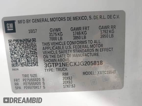 2018 GMC Sierra 1500 SLT z VIN 3GTP1NECXJG205818, wystawiony jako IAAI lot #42874974 z przebiegiem 144 799 mil mil oraz . Historia ofert i sprzedaży dostępna na DreamBid. Obrazek 9.