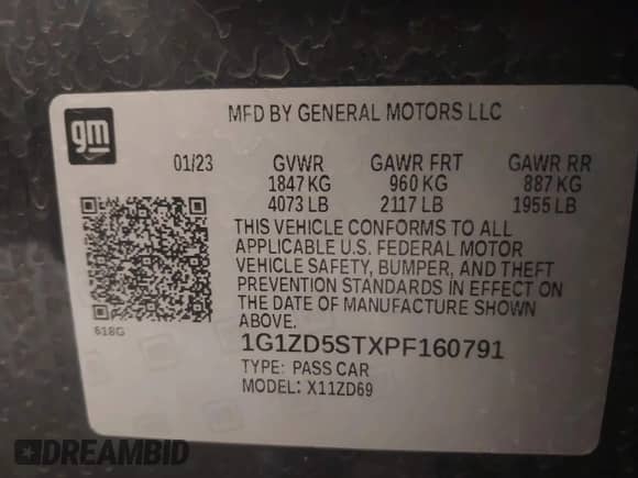 2023 Chevrolet Malibu LT with VIN 1G1ZD5STXPF160791, listed as a IAAI auction lot 43134918 with 40,036 mi miles and . Bid and sale history available at DreamBid. Image 9.