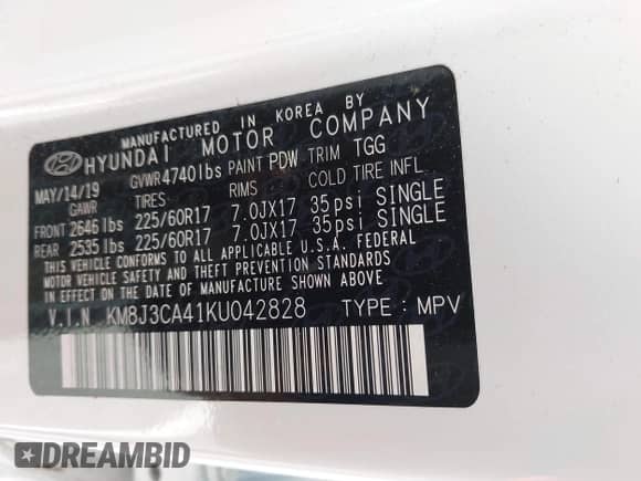 2019 Hyundai Tucson Value с VIN KM8J3CA41KU042828, выставлен на аукционе IAAI как лот 42794802 с пробегом 38 372 миль миль и . История ставок и продаж доступна на DreamBid. Изображение 9.
