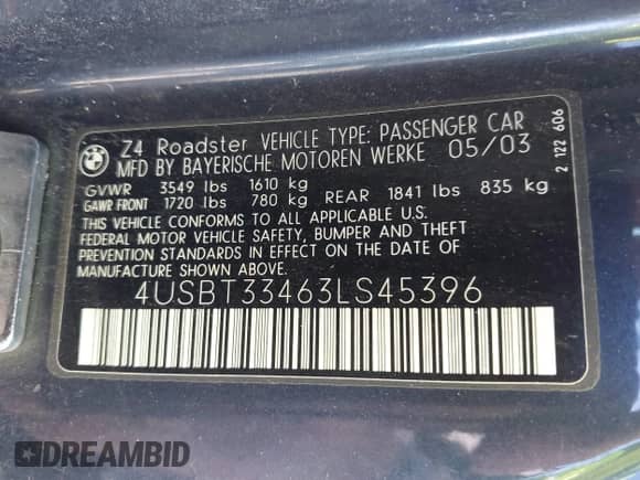 2003 BMW Z4 2.5i с VIN 4USBT33463LS45396, выставлен на аукционе IAAI как лот 43522868 с пробегом 183 343 миль миль и . История ставок и продаж доступна на DreamBid. Изображение 9.