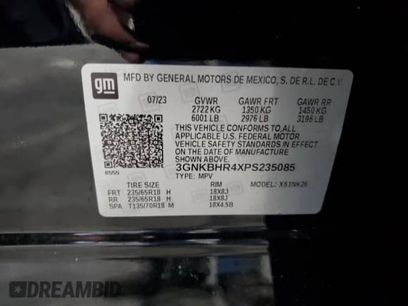 2023 Chevrolet Blazer LT с VIN 3GNKBHR4XPS235085, выставлен на аукционе Copart как лот 64754355 с пробегом Не указан миль и Списание • Salvage title. История ставок и продаж доступна на DreamBid. Изображение 13.