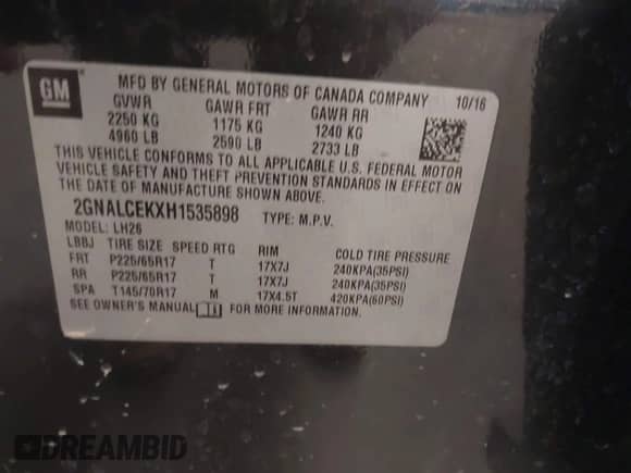 2017 Chevrolet Equinox LT с VIN 2GNALCEKXH1535898, выставлен на аукционе IAAI как лот 42425135 с пробегом 135 919 миль миль и . История ставок и продаж доступна на DreamBid. Изображение 9.