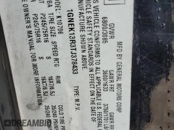 1996 Chevrolet Tahoe с VIN 1GNEK13R3TJ378433, выставлен на аукционе Copart как лот 69124565 с пробегом 331 337 миль миль и Списание • Salvage title. История ставок и продаж доступна на DreamBid. Изображение 13.