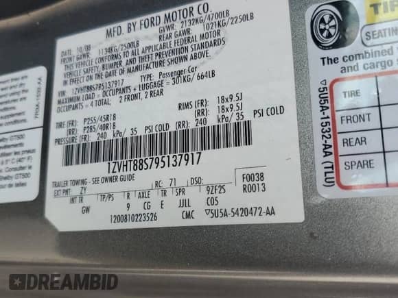 2009 Ford Mustang Shelby GT500 z VIN 1ZVHT88S795137917, wystawiony jako Copart lot #84049944 z przebiegiem 40 915 mil mil oraz Szkoda całkowita • Salvage title. Historia ofert i sprzedaży dostępna na DreamBid. Obrazek 12.