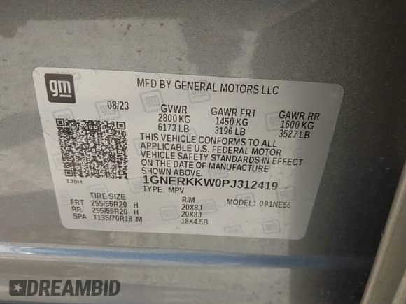 2023 Chevrolet Traverse Premier с VIN 1GNERKKW0PJ312419, выставлен на аукционе IAAI как лот 41941649 с пробегом 43 551 миль миль и . История ставок и продаж доступна на DreamBid. Изображение 9.