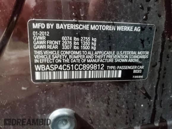 2012 BMW 5 Series 550i Gran Turismo xDrive с VIN WBASP4C51CC899812, выставлен на аукционе Copart как лот 84320764 с пробегом 92 429 миль миль и Чистый • Clean title. История ставок и продаж доступна на DreamBid. Изображение 12.