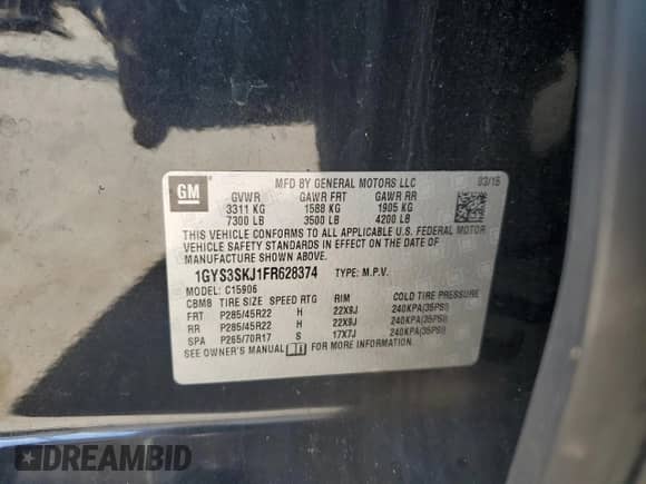 2015 Cadillac Escalade ESV Luxury с VIN 1GYS3SKJ1FR628374, выставлен на аукционе Copart как лот 54709865 с пробегом 151 471 миль миль и Чистый • Clean title. История ставок и продаж доступна на DreamBid. Изображение 12.