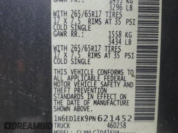 2023 Nissan Frontier Pro-4X with VIN 1N6ED1EK9PN621452, listed as a Copart auction lot 67550325 with 64,850 mi miles and Salvage title. Bid and sale history available at DreamBid. Image 12.