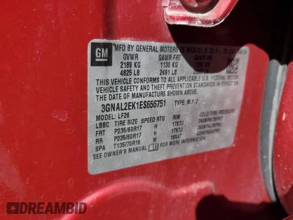 2014 Chevrolet Captiva Sport LS with VIN 3GNAL2EK1ES656751, listed as a Copart auction lot 87296935 with 130,896 mi miles and Clean title. Bid and sale history available at DreamBid. Image 13.