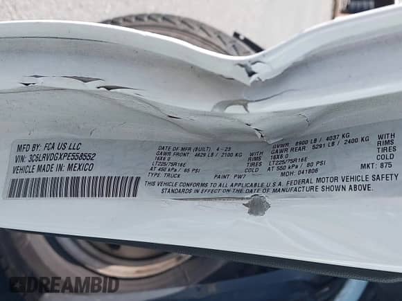 2023 Ram ProMaster Cargo с VIN 3C6LRVDGXPE558552, выставлен на аукционе IAAI как лот 42845474 с пробегом 49 655 миль миль и . История ставок и продаж доступна на DreamBid. Изображение 9.