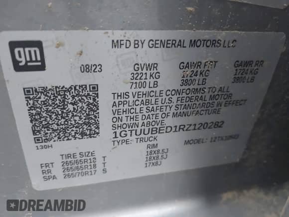 2024 GMC Sierra 1500 SLE with VIN 1GTUUBED1RZ120282, listed as a IAAI auction lot 42236278 with Not provided miles and . Bid and sale history available at DreamBid. Image 9.