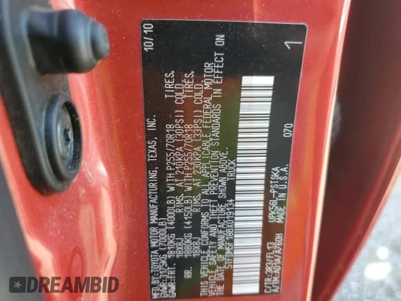 2011 Toyota Tundra SR5 with VIN 5TFDM5F18BX019134, listed as a Copart auction lot 52141595 with 79,171 mi miles and Salvage title. Bid and sale history available at DreamBid. Image 13.